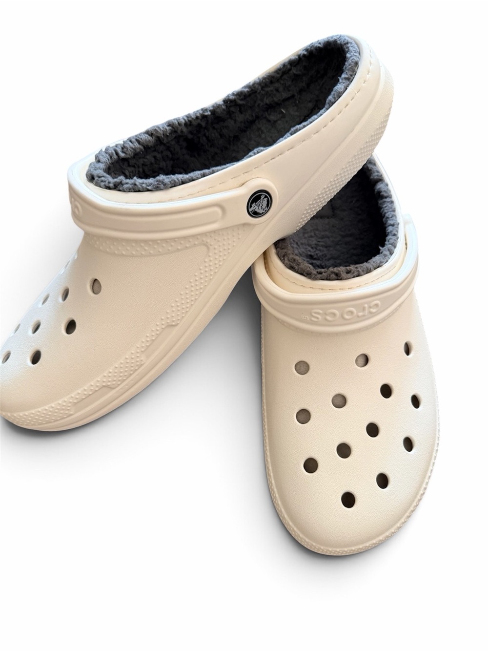 Crocs Classic Lined Clogs White & Dark Gray Unisex Men 13/ Women 14.5